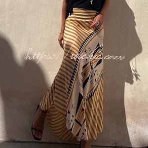 NWoT, Roshic, Eva Satin Geometric Print Elastic Waist Maxi Skirt, yellow, M